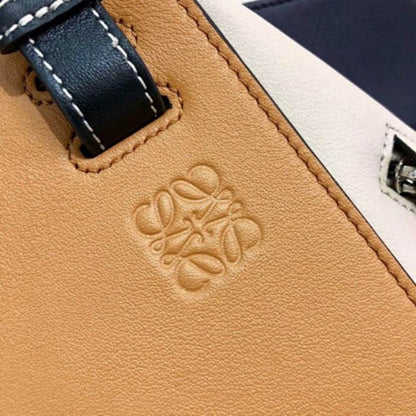 Loewe Hammock Bag in a tri-color block design of tan