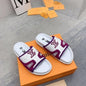 Louis Vuitton Pool Pillow Flat Comfort Mules in white with purple/magenta trim