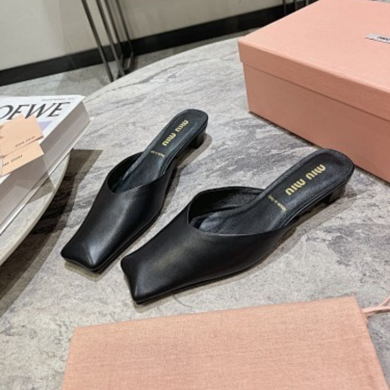 Miu Miu Nappa Leather Square-Toe Mules.