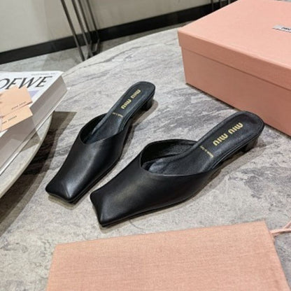 Miu Miu Nappa Leather Square-Toe Mules.