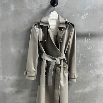 Celine grey leather or faux-leather trench coat
