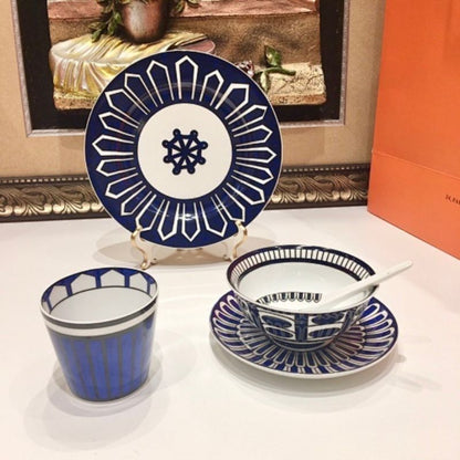 Hermès the Bleus d'Ailleurs porcelain dinnerware collection.