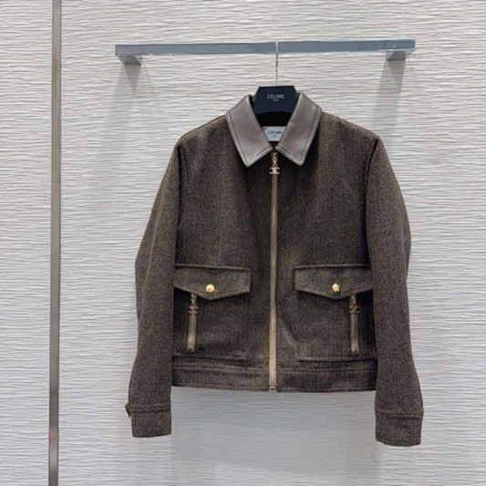 Celine Cropped Jacket in brown wool