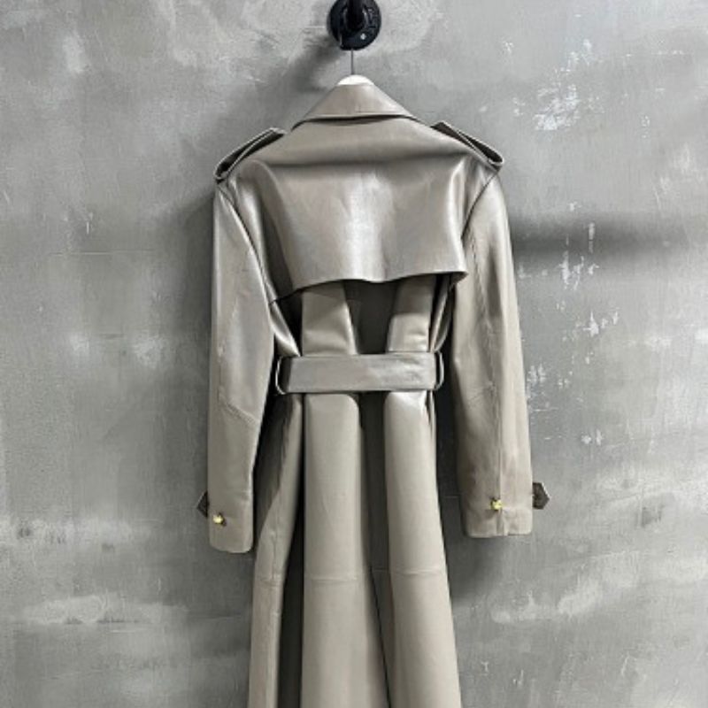 Celine grey leather or faux-leather trench coat
