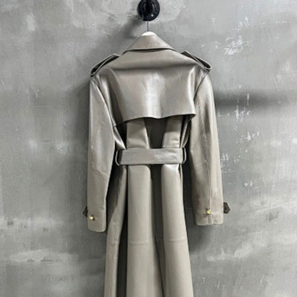 Celine grey leather or faux-leather trench coat