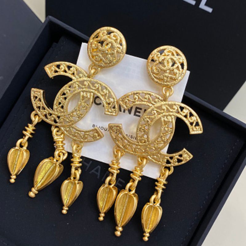 authentic vintage Chanel filigree CC chandelier earrings