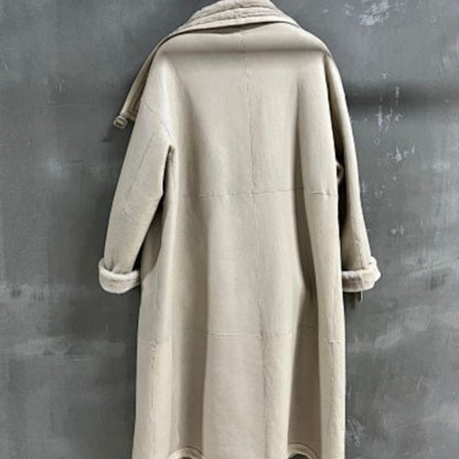 Hermès long beige reversible shearling coat