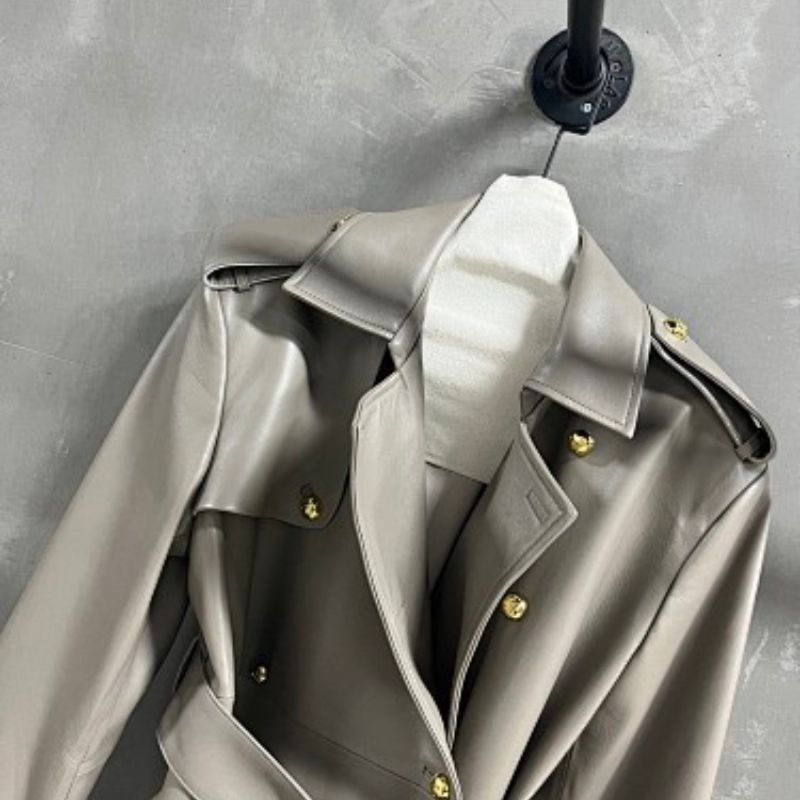 Celine grey leather or faux-leather trench coat