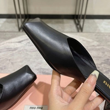Miu Miu Nappa Leather Square-Toe Mules.