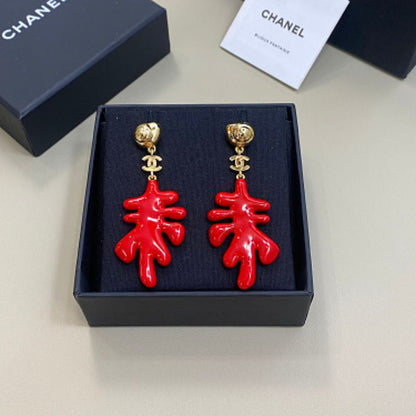 Chanel Coral Pendant Earrings