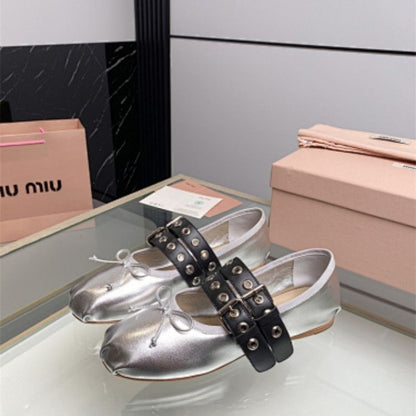 Miu Miu Studded Leather Ballerina Shoes.