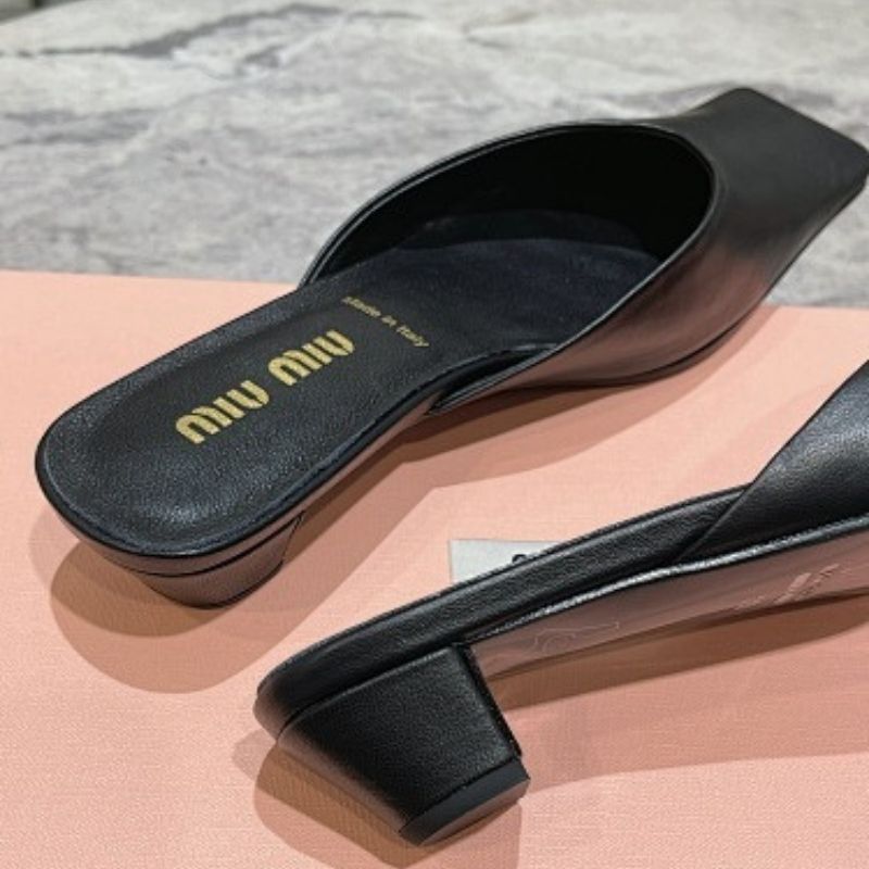 Miu Miu Nappa Leather Square-Toe Mules.