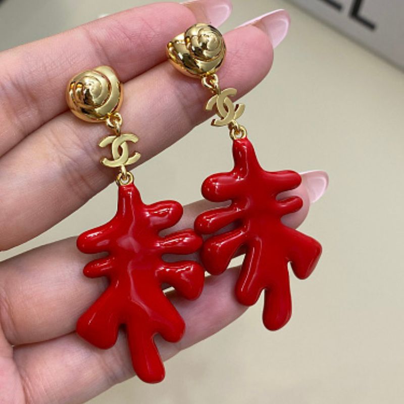 Chanel Coral Pendant Earrings