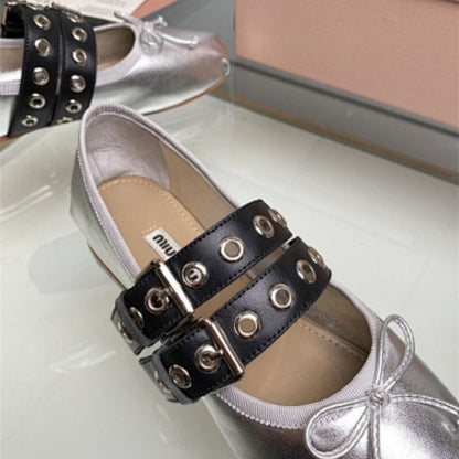 Miu Miu Studded Leather Ballerina Shoes.