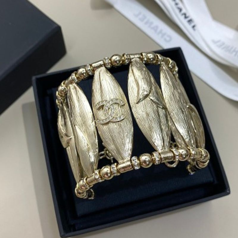 authentic Chanel textured wheat leaf cage cuff bracelet,