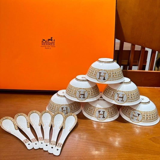 Hermès-inspired Mosaic Bowl and Spoon Collection,