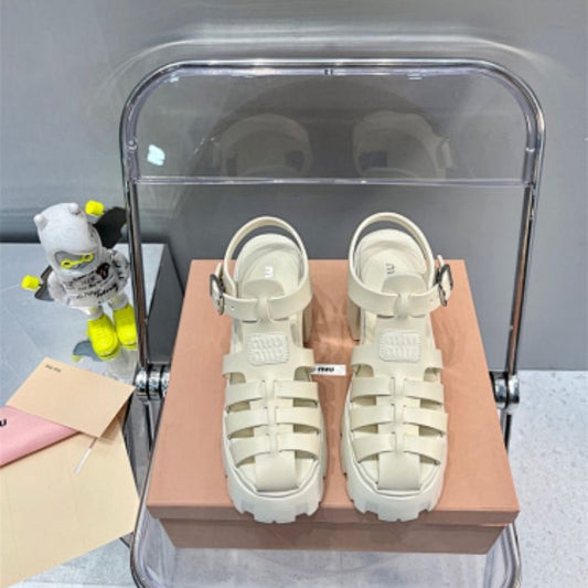 Miu Miu Caged Flatform Sandals in white