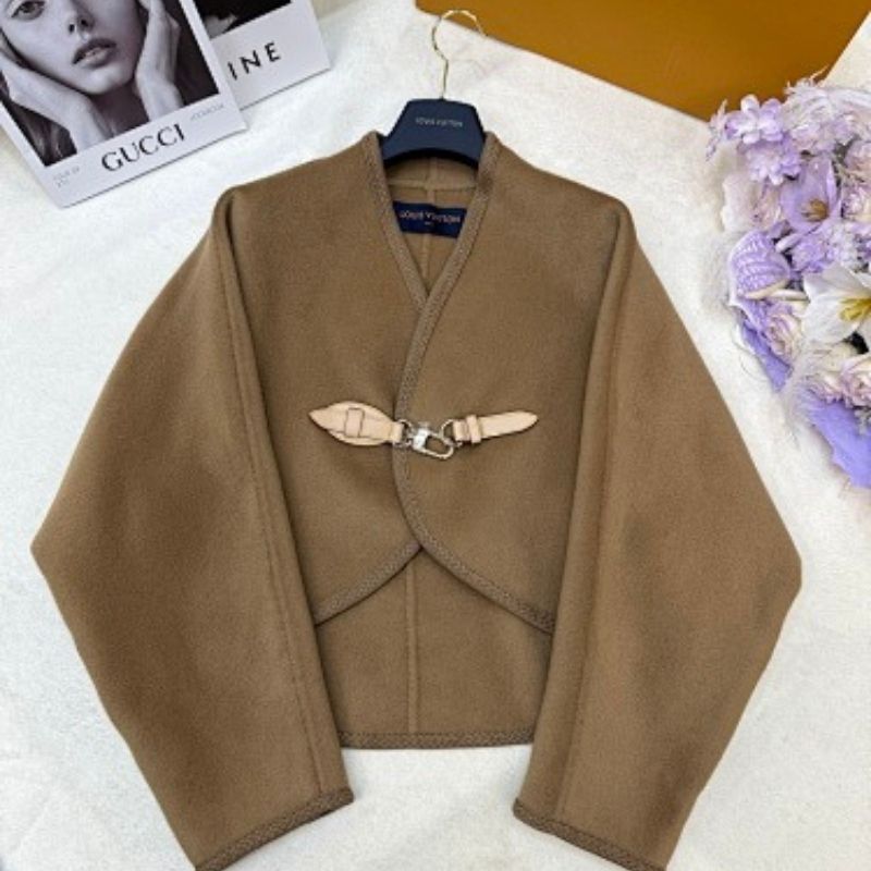 Louis Vuitton brown wool hooded cape