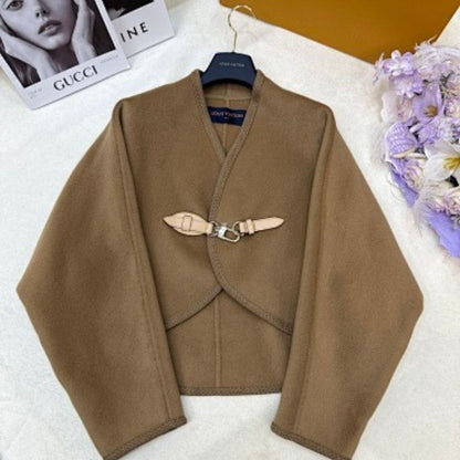 Louis Vuitton brown wool hooded cape