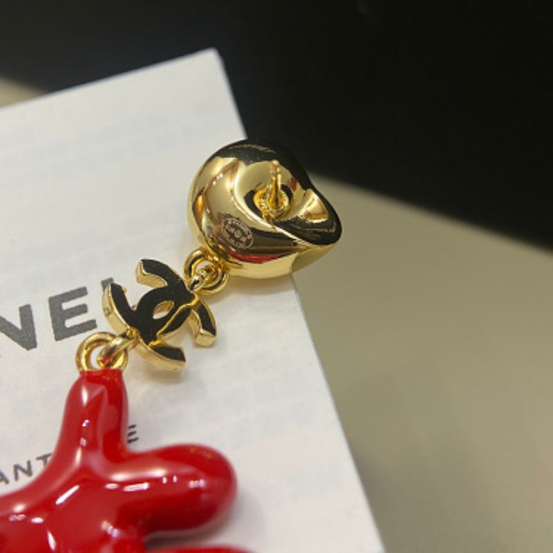 Chanel Coral Pendant Earrings