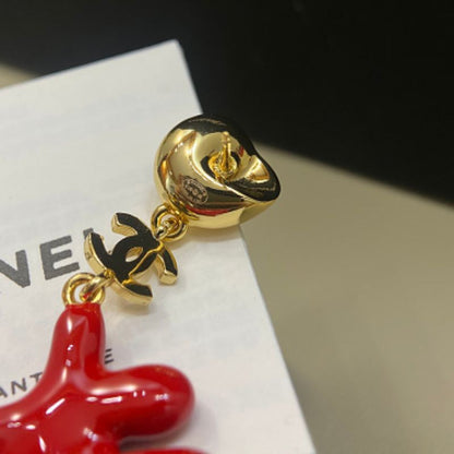 Chanel Coral Pendant Earrings