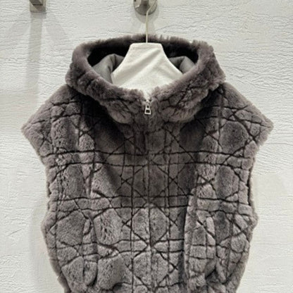 Christian Dior grey faux-fur hooded vest