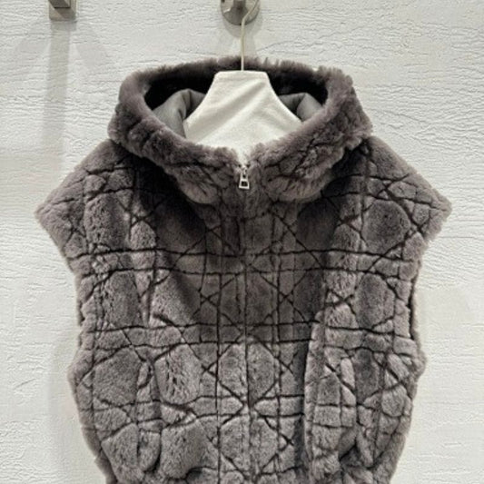 Christian Dior grey faux-fur hooded vest