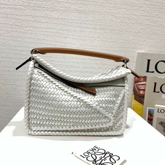 Loewe Small Woven Puzzle White with tan/brown Bag.