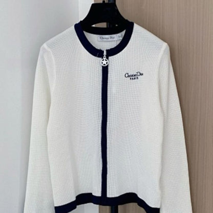 Christian Dior zipped cardigan with navy blue contrasting trim