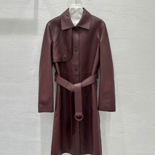 Hermès leather trench coat in a deep burgundy