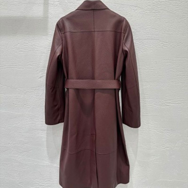 Hermès leather trench coat in a deep burgundy
