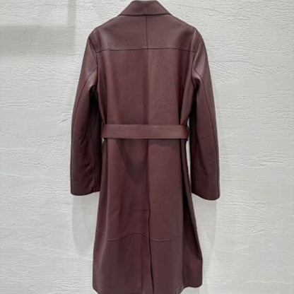 Hermès leather trench coat in a deep burgundy