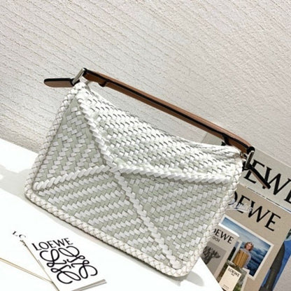 Loewe Small Woven Puzzle White with tan/brown Bag.