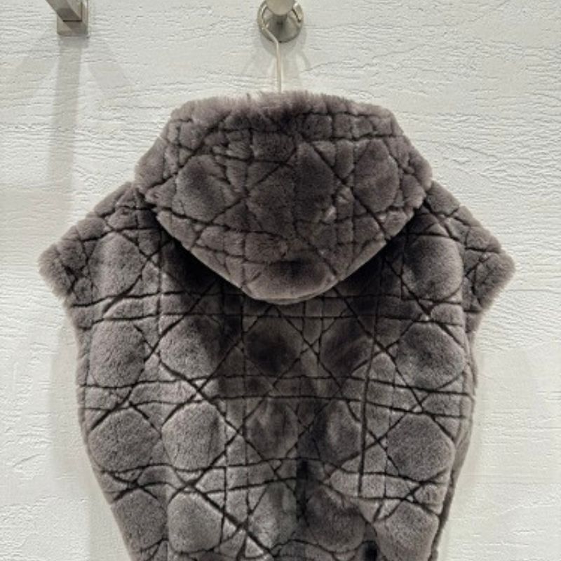 Christian Dior grey faux-fur hooded vest