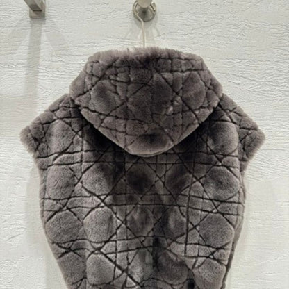 Christian Dior grey faux-fur hooded vest
