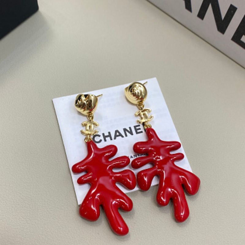 Chanel Coral Pendant Earrings