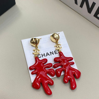 Chanel Coral Pendant Earrings