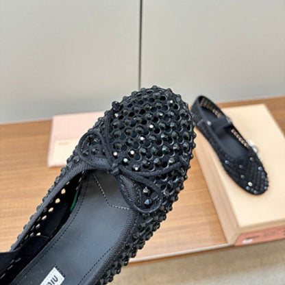 Miu Miu Crystal-Embellished Mesh Ballet Flats,