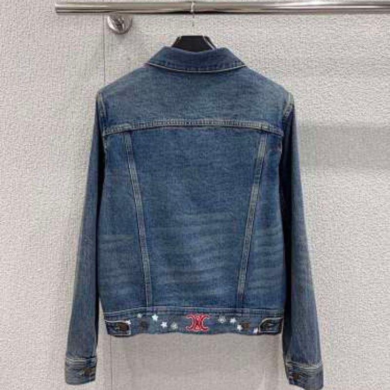 Celine Embroidered Trucker Jacket in Dark Union Wash Denim.