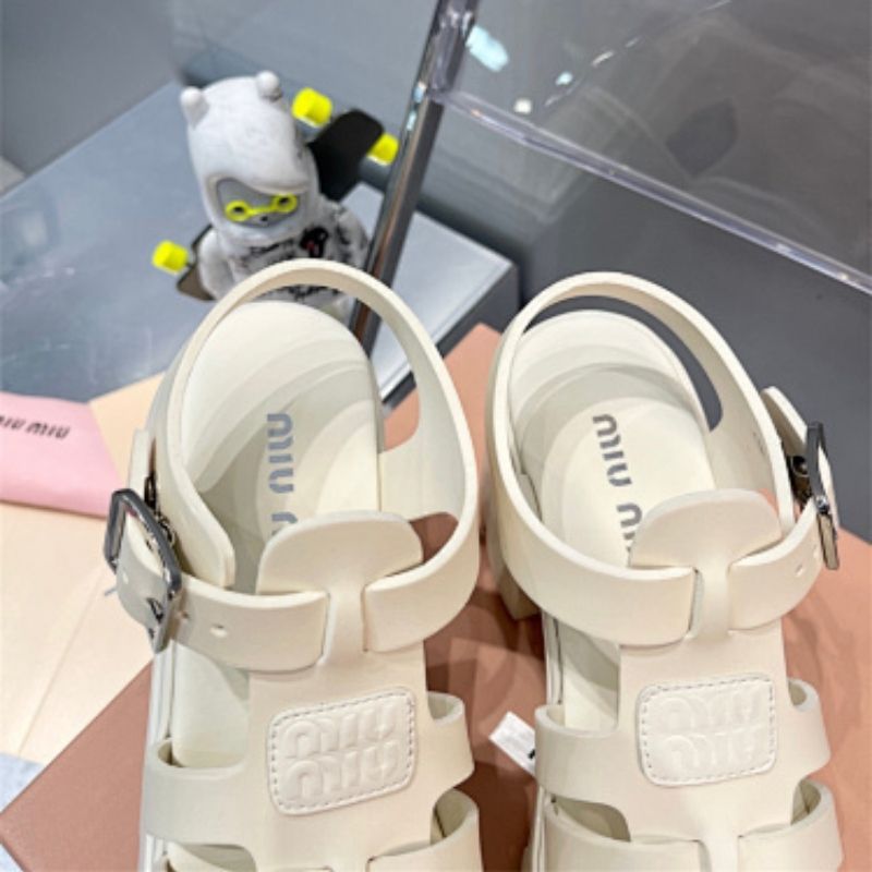 Miu Miu Caged Flatform Sandals in white