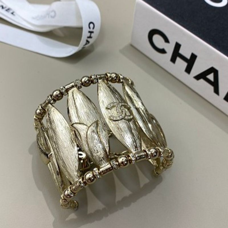 authentic Chanel textured wheat leaf cage cuff bracelet,