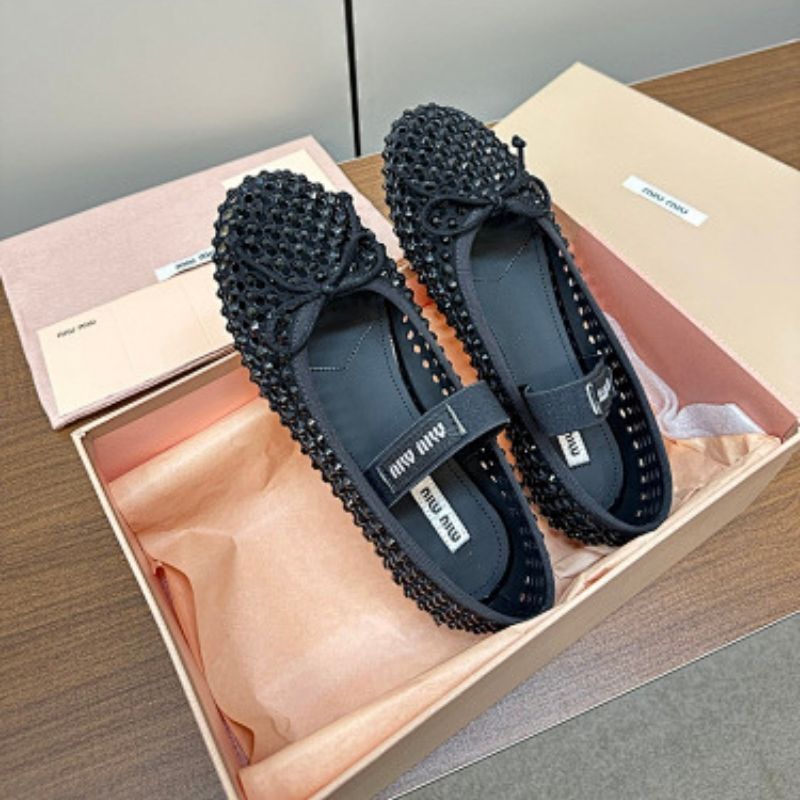 Miu Miu Crystal-Embellished Mesh Ballet Flats,