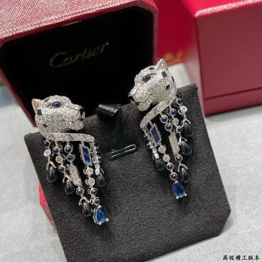 Panthère de Cartier Sapphire and Onyx Tassel Drop Earrings,