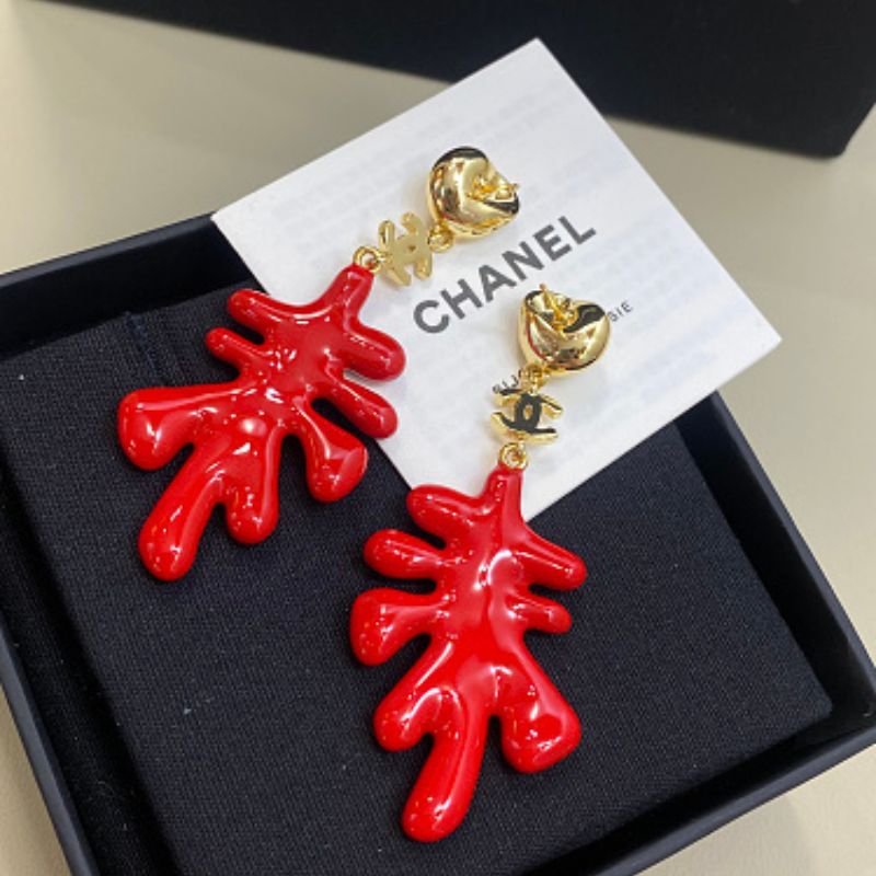 Chanel Coral Pendant Earrings