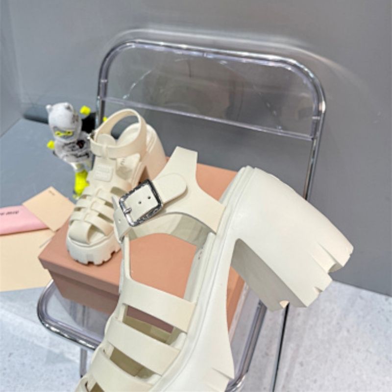 Miu Miu Caged Flatform Sandals in white
