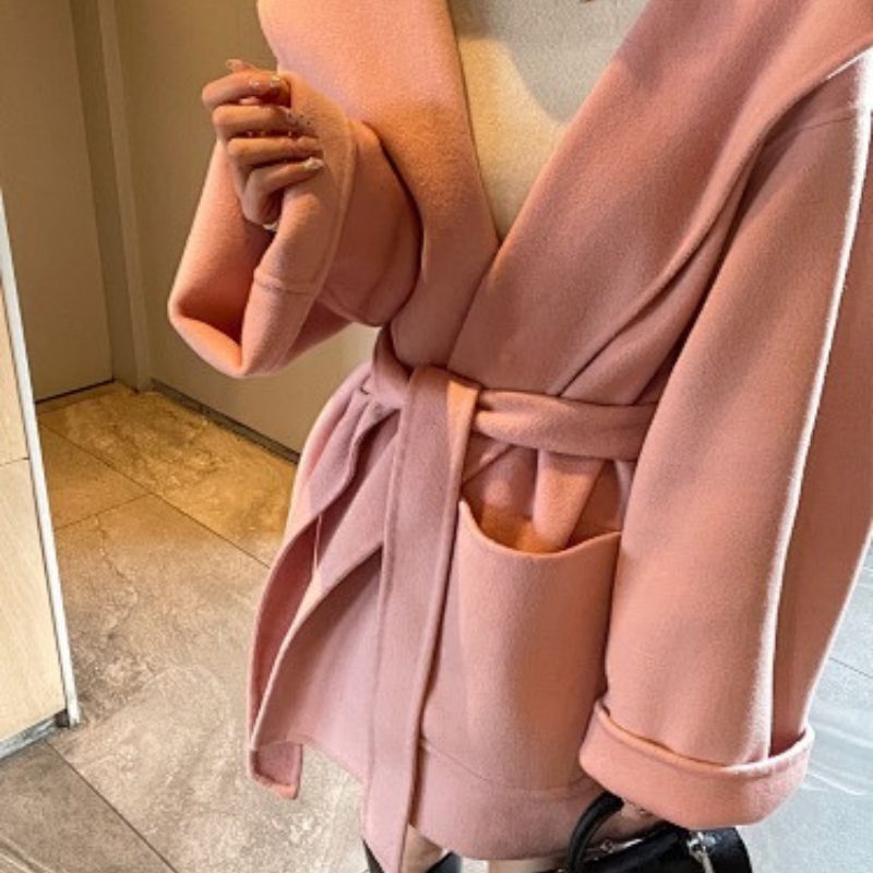 Hermès pink wool or cashmere blend hooded wrap coat