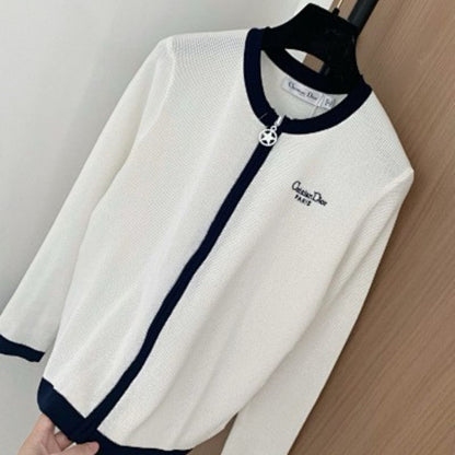 Christian Dior zipped cardigan with navy blue contrasting trim