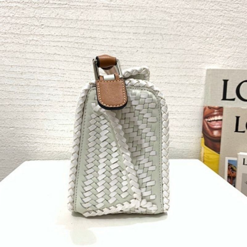 Loewe Small Woven Puzzle White with tan/brown Bag.