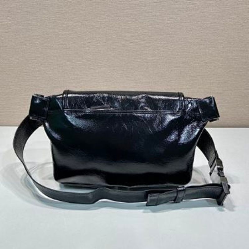 Prada Soft Lux Leather Shoulder Bag in black.