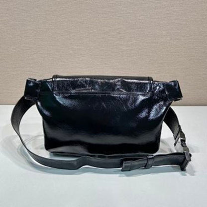 Prada Soft Lux Leather Shoulder Bag in black.